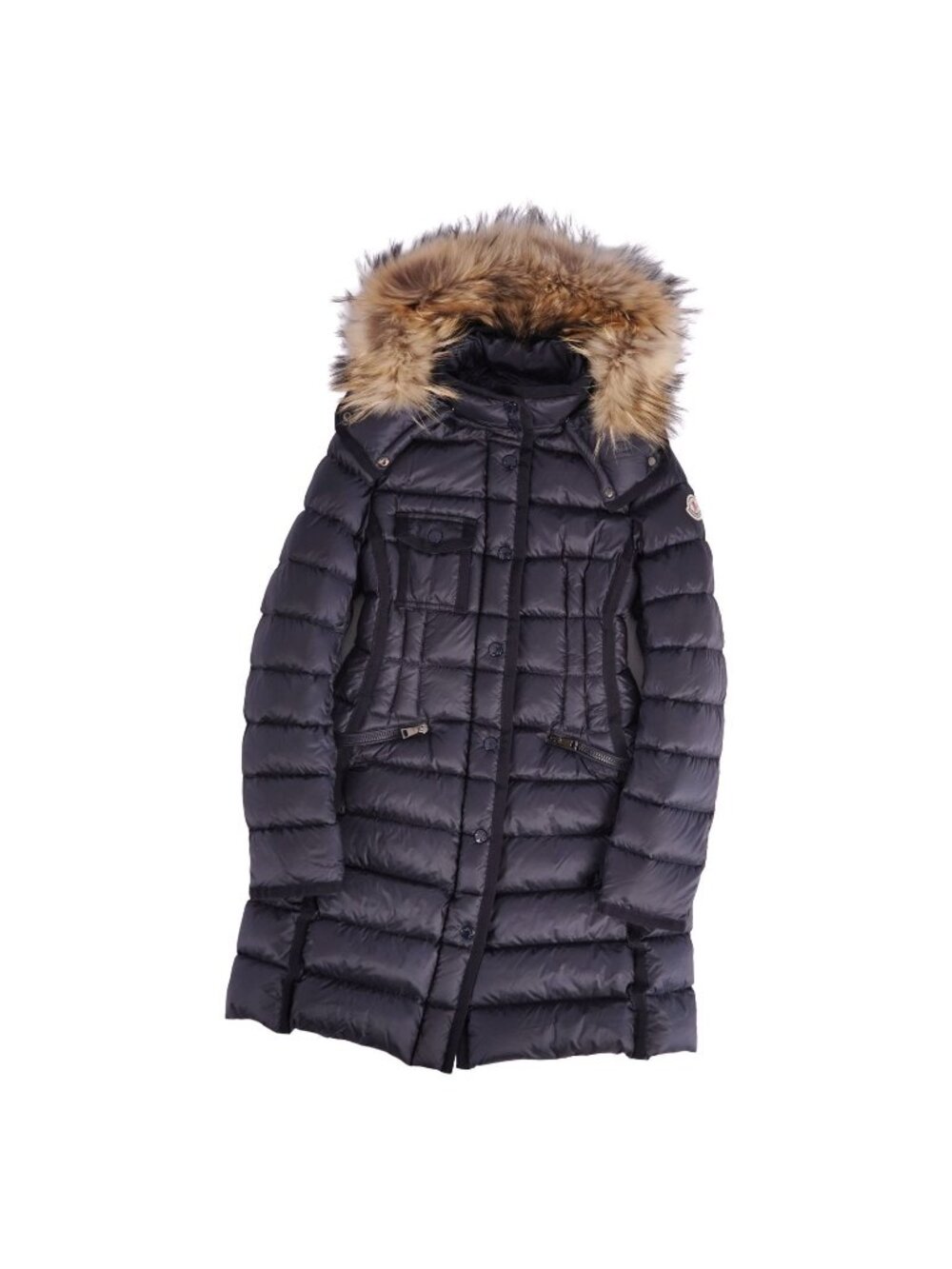 Moncler Coat Long Hermifur Down Raccoon Fur Hooded Nylon Navy 00